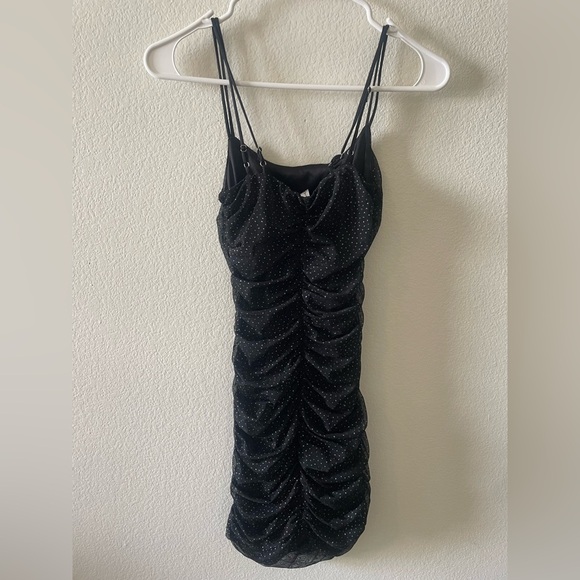 Lucy in the sky black Polka dot ruched sequin spaghetti strap mini dress - Picture 2 of 5